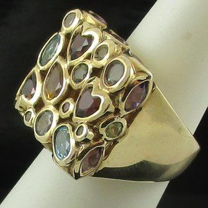 10K YELLOW GOLD MULTIGEM MOSAIC RING - SIZE 5